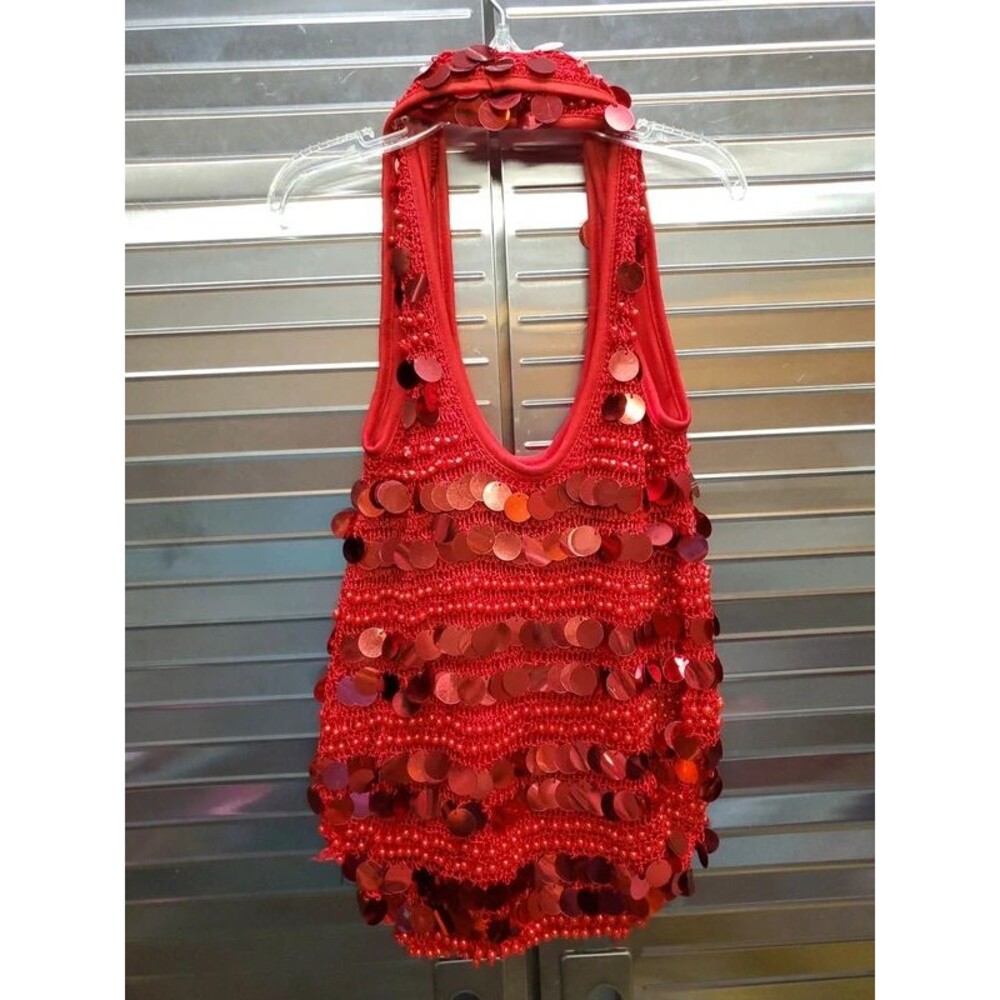 Y2K Red Bling Big Sequin Slouchy Shoulder Bag